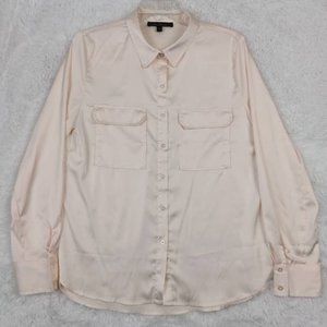 Love Tree Womens Button Up Shirt Pink Long Sleeve Collar Stretch Two‎ Pocket L